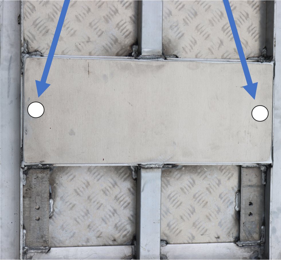 Holes drilled in the 6mm aluminium plate to secure the platform to the load bar