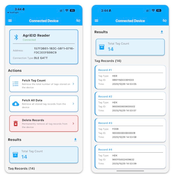 Bluetooth NLIS Tag Reader  Free Software AgriEID Link for Apple and Android 